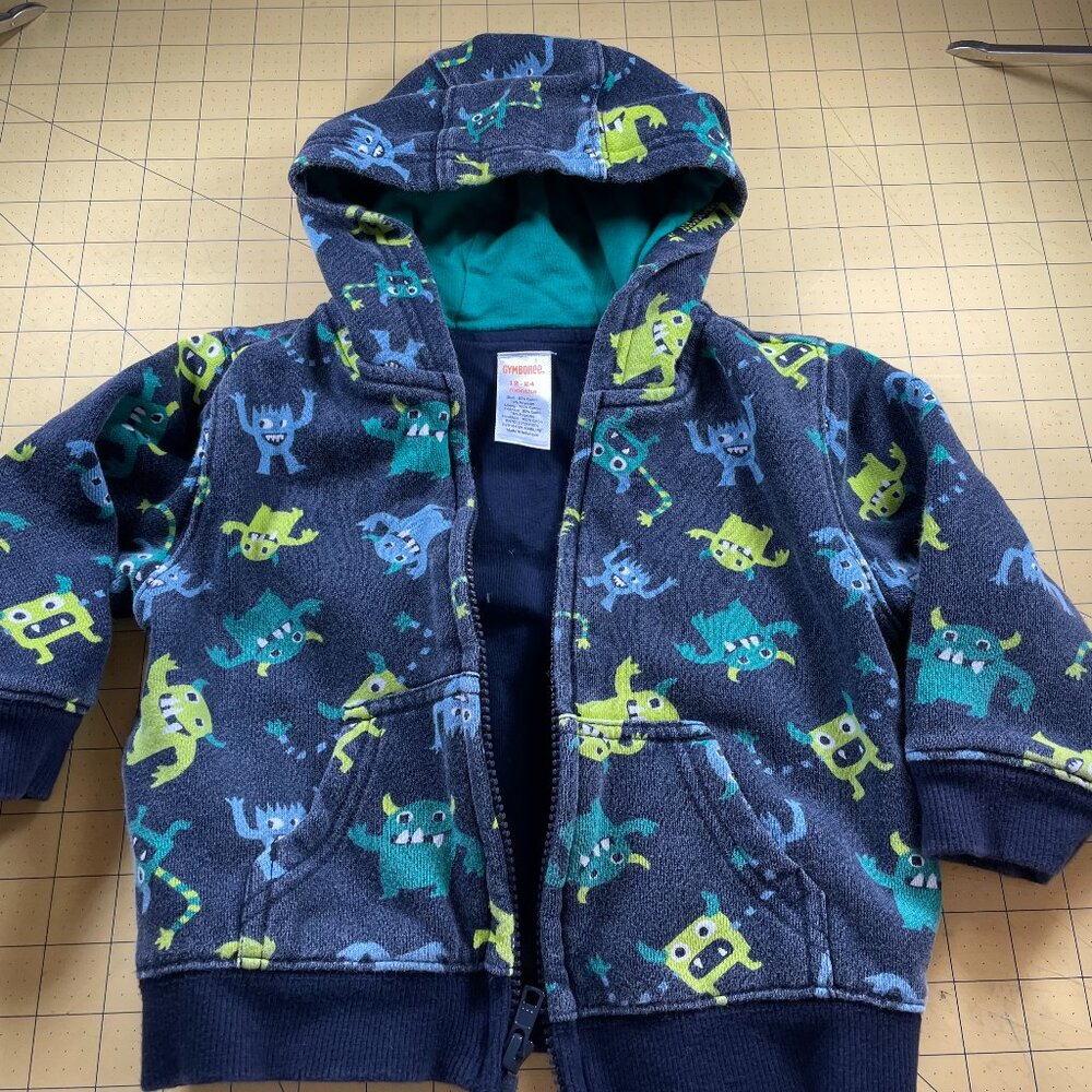 Gymboree MONSTERS Zip Front Sweatshirt BOY Size 12-24 month 2014 EUC Vintage